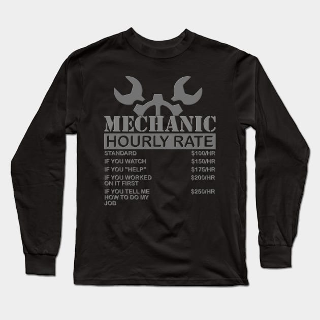 Mechanic Gift, Mechanic Hourly Rate, Gifts for Mechanics, Mechanic, Car Mechanic, Funny Mechanic Hourly Rate, Mechanic Tee, Fathers Day, Funny Dad Gift Long Sleeve T-Shirt by DESIGN SPOTLIGHT